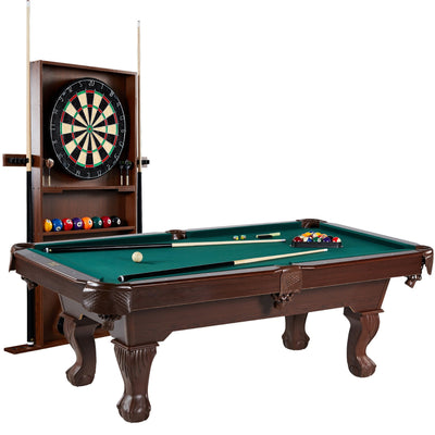 7.5 Ft Billiard Pool Table with Cue Rack, Dartboard, and Game Accessories