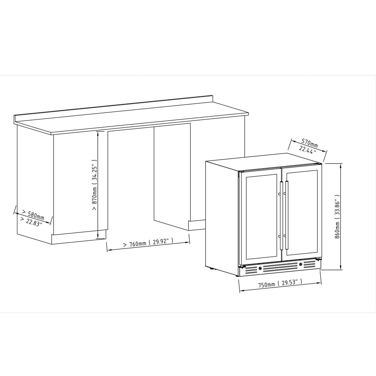 KingsBottle 30-Inch Dual-Zone Wine & Beverage Center with Low-E Glass Door