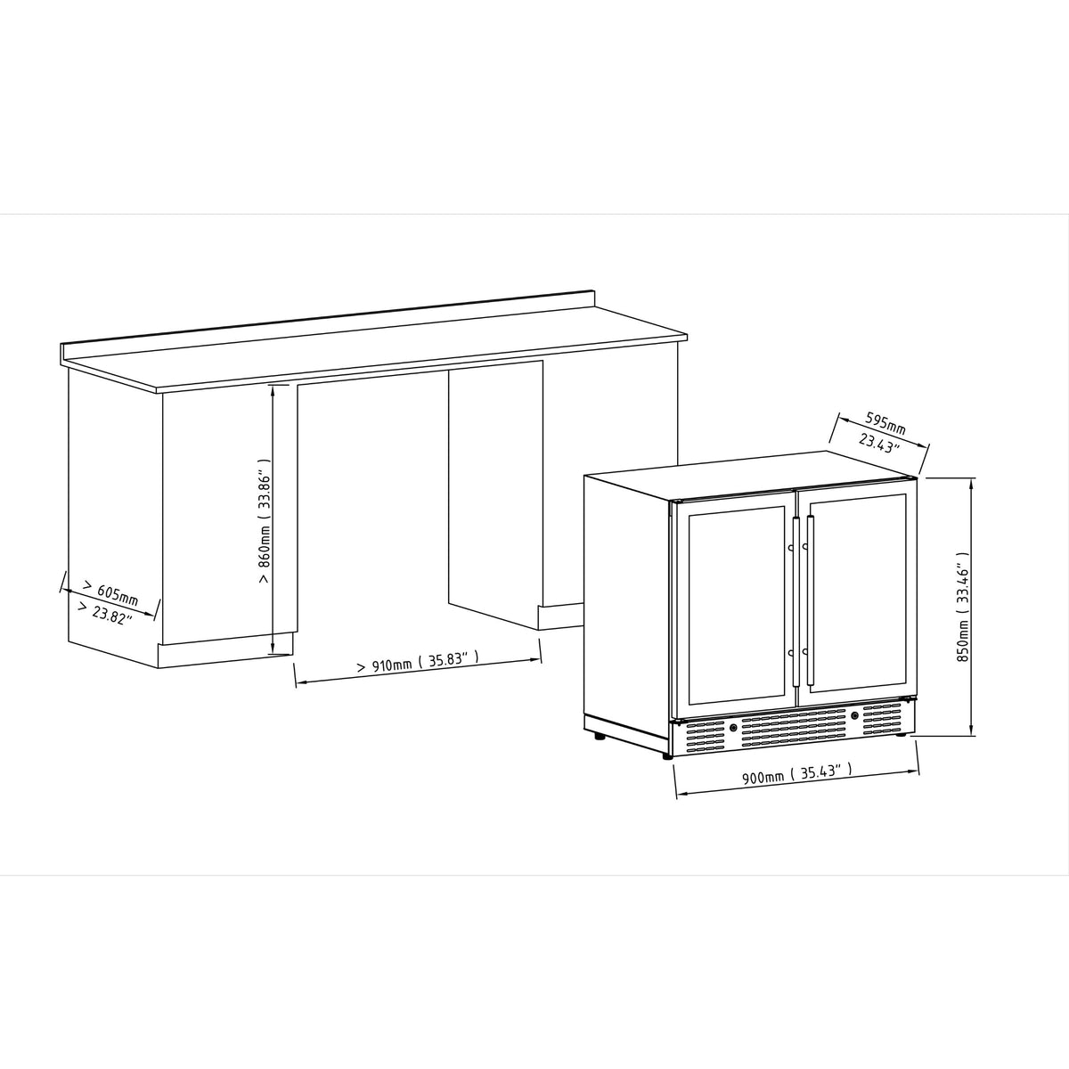 KingsBottle 36-Inch Dual-Zone Under-Counter Wine Cooler with Low-E Glass Door