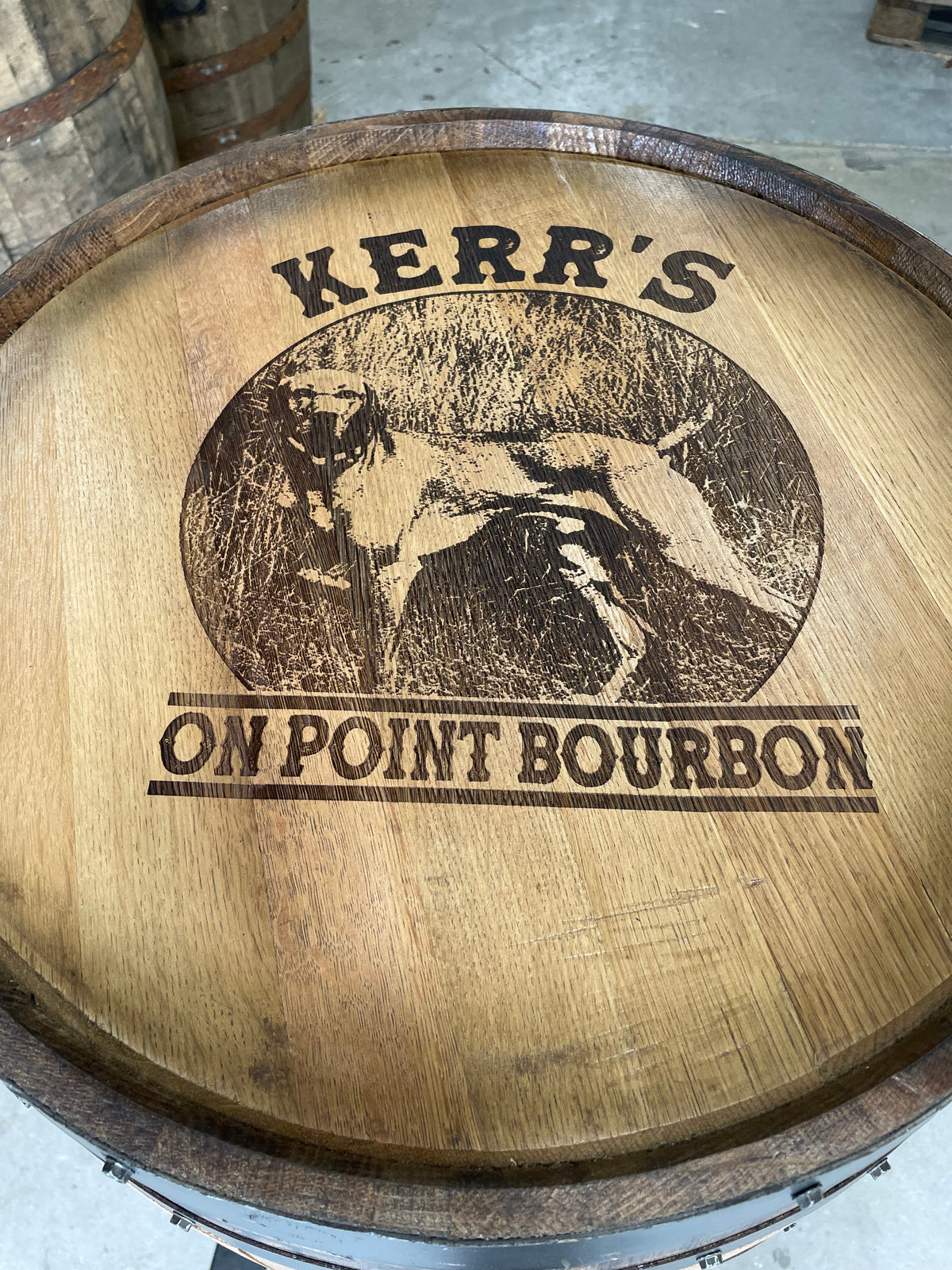 Open Face Whiskey Barrel Cabinet – Custom Engraved Bourbon Barrel Storage