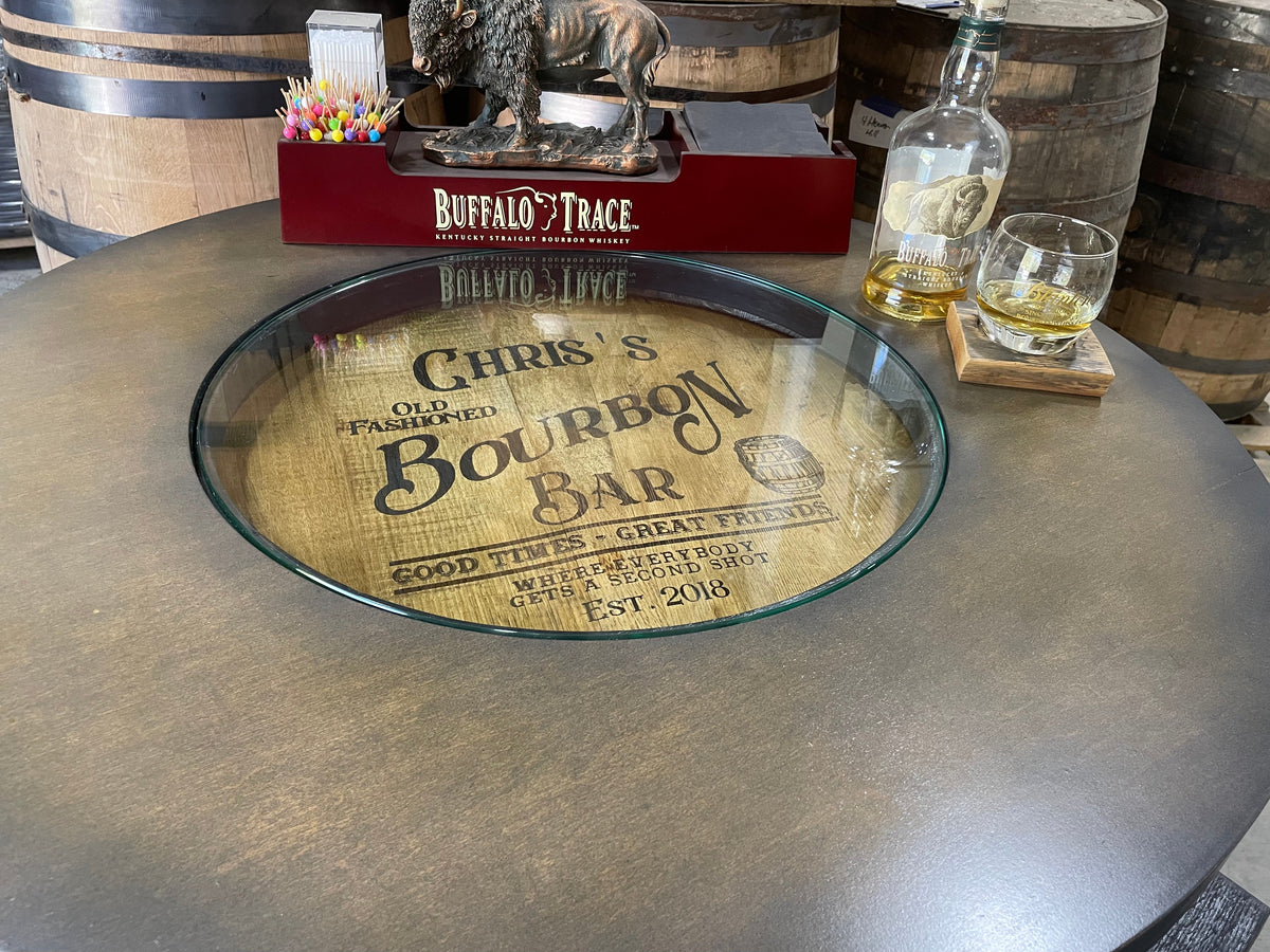 Bourbon Barrel Bistro/Pub Table – Custom Engraved Whiskey Barrel Table