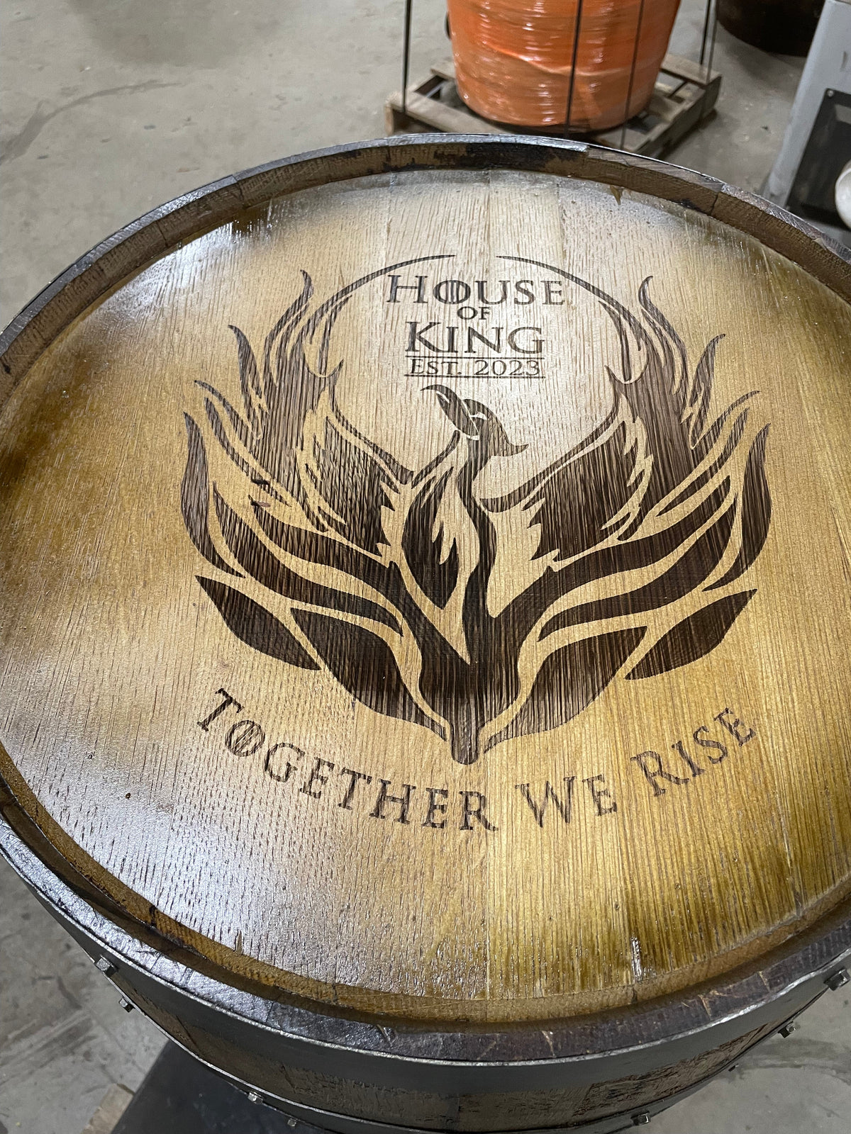 Open Face Whiskey Barrel Cabinet – Custom Engraved Bourbon Barrel Storage