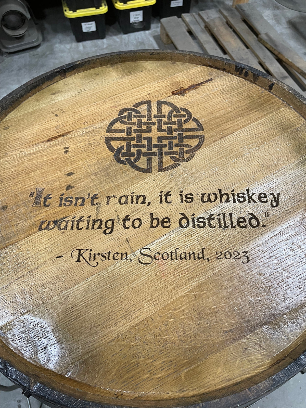 Open Face Whiskey Barrel Cabinet – Custom Engraved Bourbon Barrel Storage