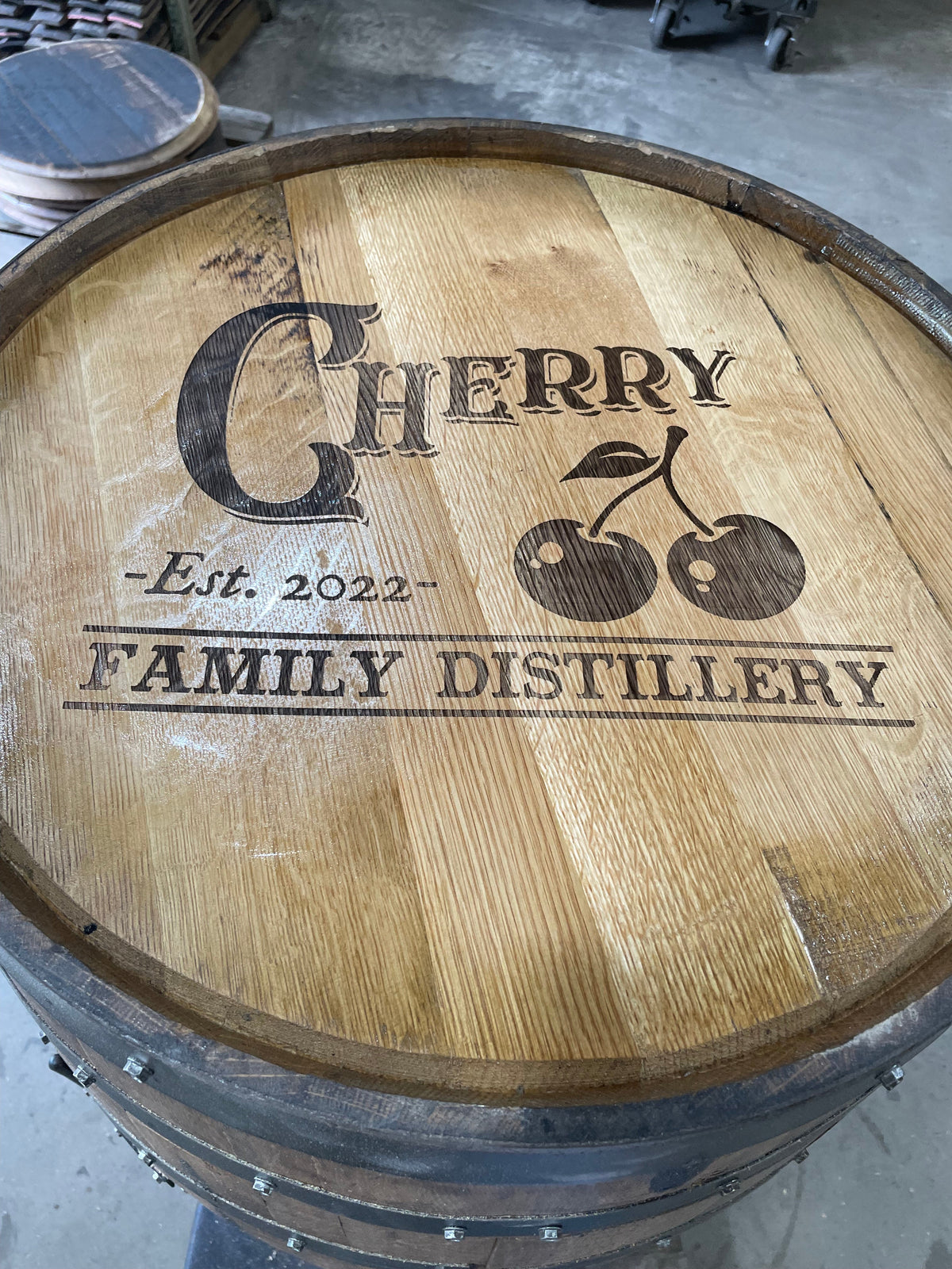 Open Face Whiskey Barrel Cabinet – Custom Engraved Bourbon Barrel Storage