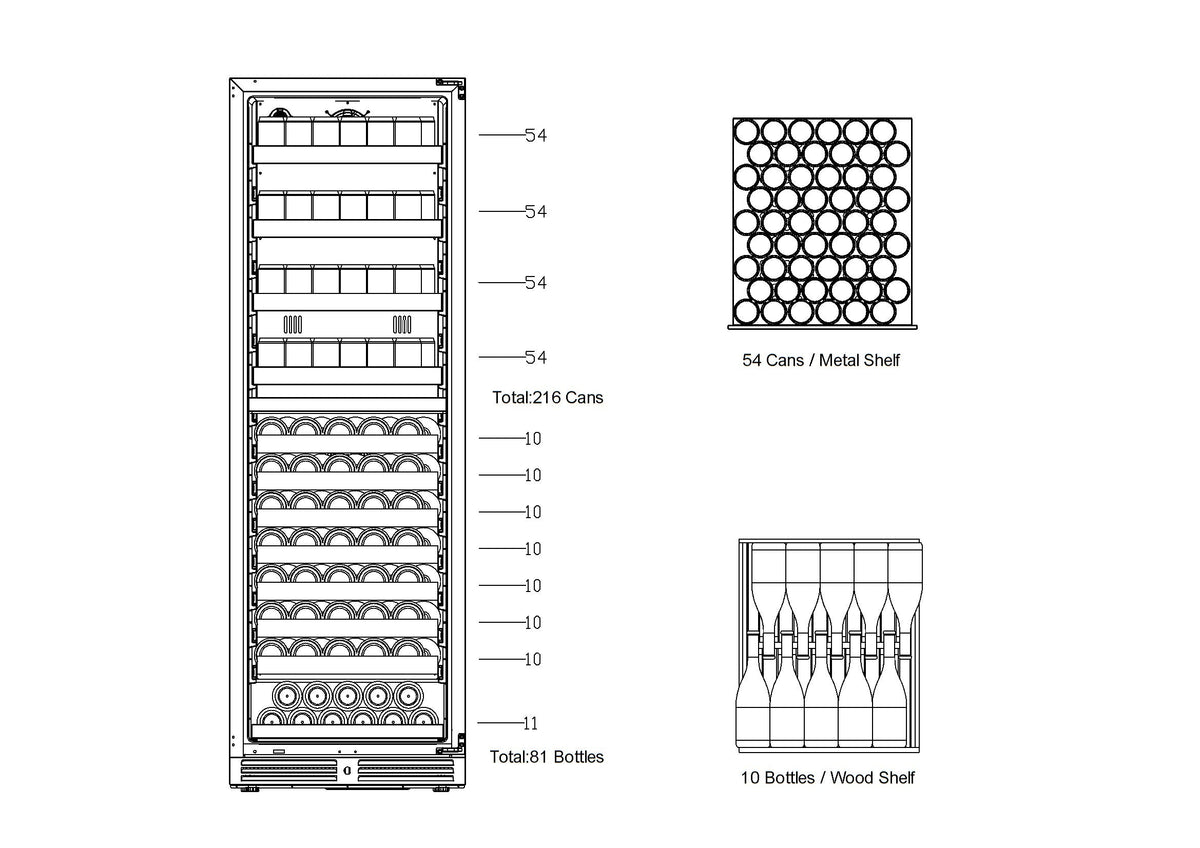 KingsBottle 72-Inch Upright Dual-Zone Wine & Beverage Center