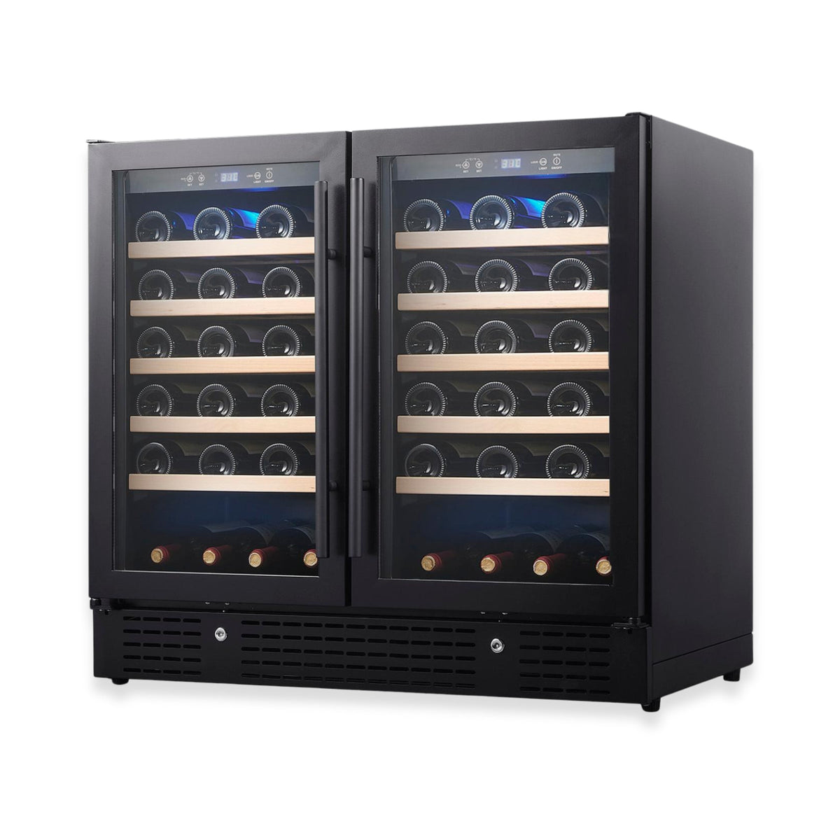 KingsBottle 36-Inch Dual-Zone Under-Counter Wine Cooler with Low-E Glass Door