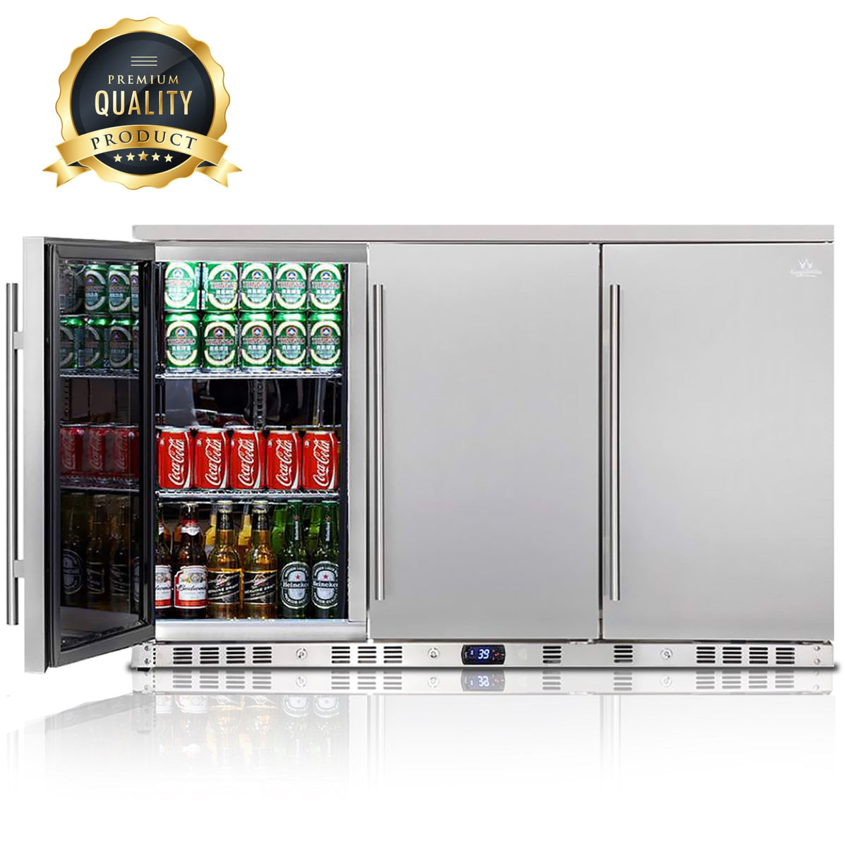 KingsBottle 53-Inch Outdoor Beverage Refrigerator with Solid Stainless Steel Doors