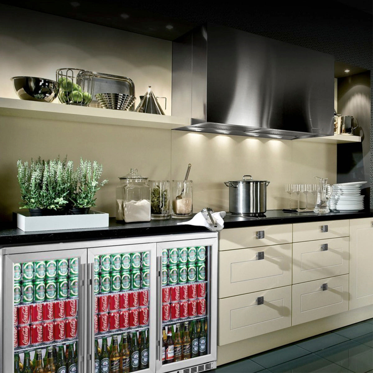 KingsBottle 53-Inch Under-Counter Beverage Refrigerator with Heated Glass Door