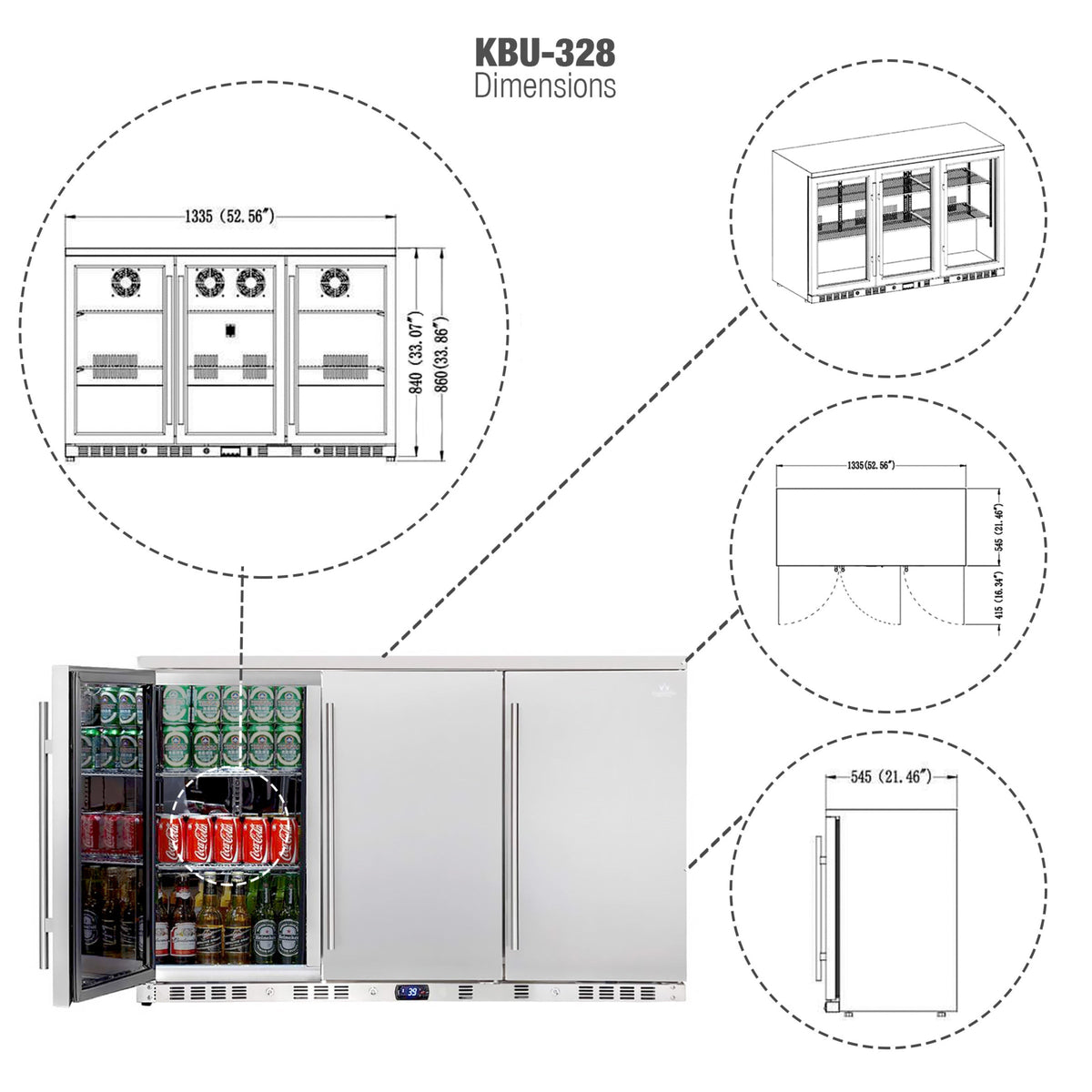 KingsBottle 53-Inch Outdoor Beverage Refrigerator with Solid Stainless Steel Doors