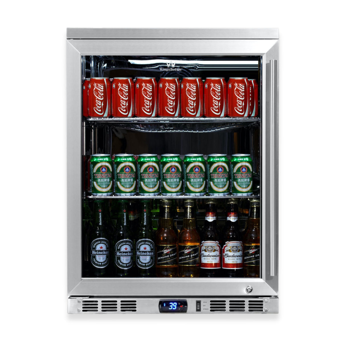 KingsBottle 24-Inch Under-Counter Beverage Refrigerator with Heated Glass Door