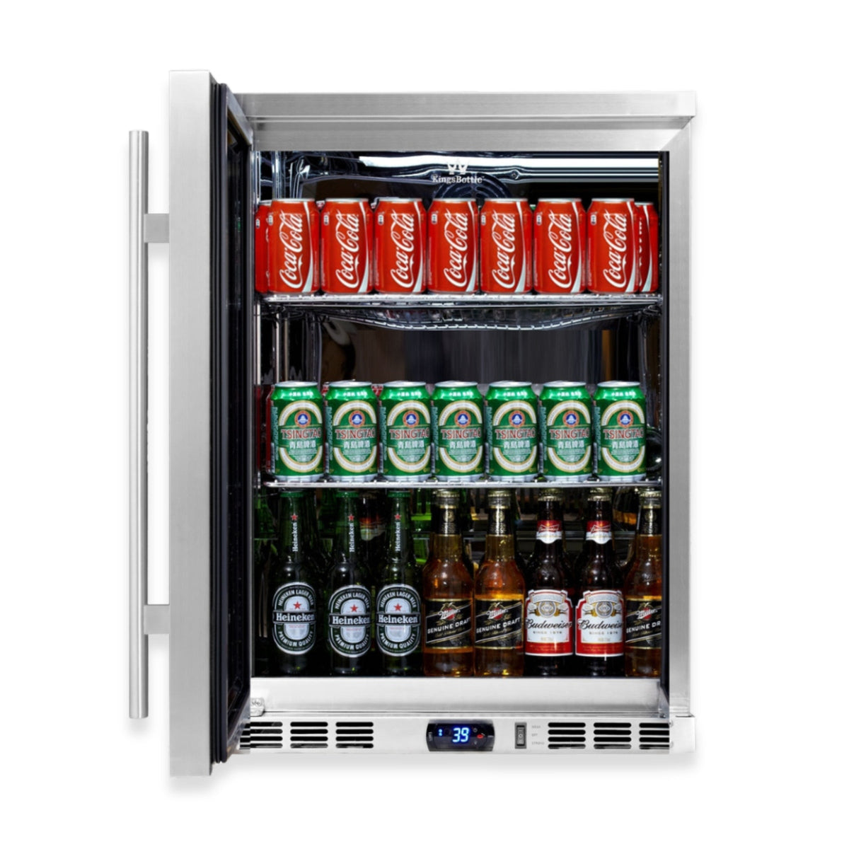 KingsBottle 24-Inch Under-Counter Beverage Refrigerator with Heated Glass Door