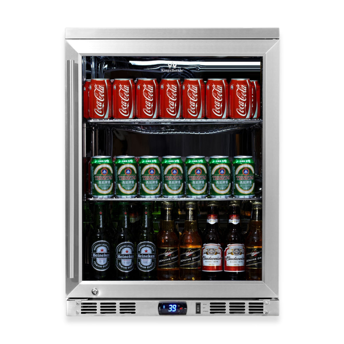 KingsBottle 24-Inch Under-Counter Beverage Refrigerator with Heated Glass Door