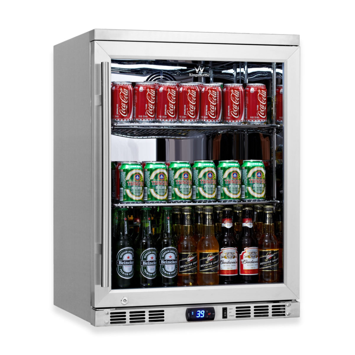 KingsBottle 24-Inch Under-Counter Beverage Refrigerator with Heated Glass Door