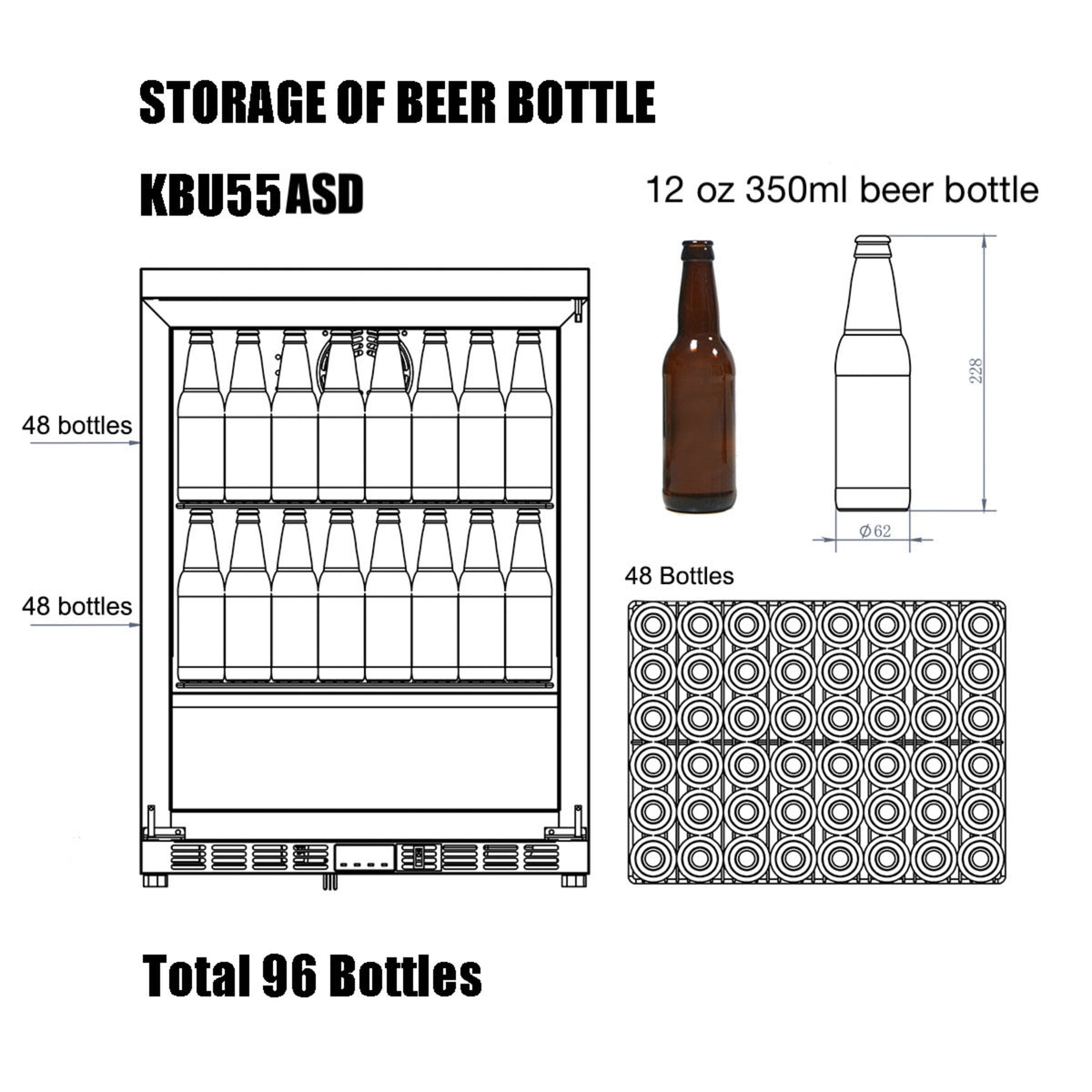 KingsBottle 24-Inch Outdoor Beverage Refrigerator with Solid Stainless Steel Door