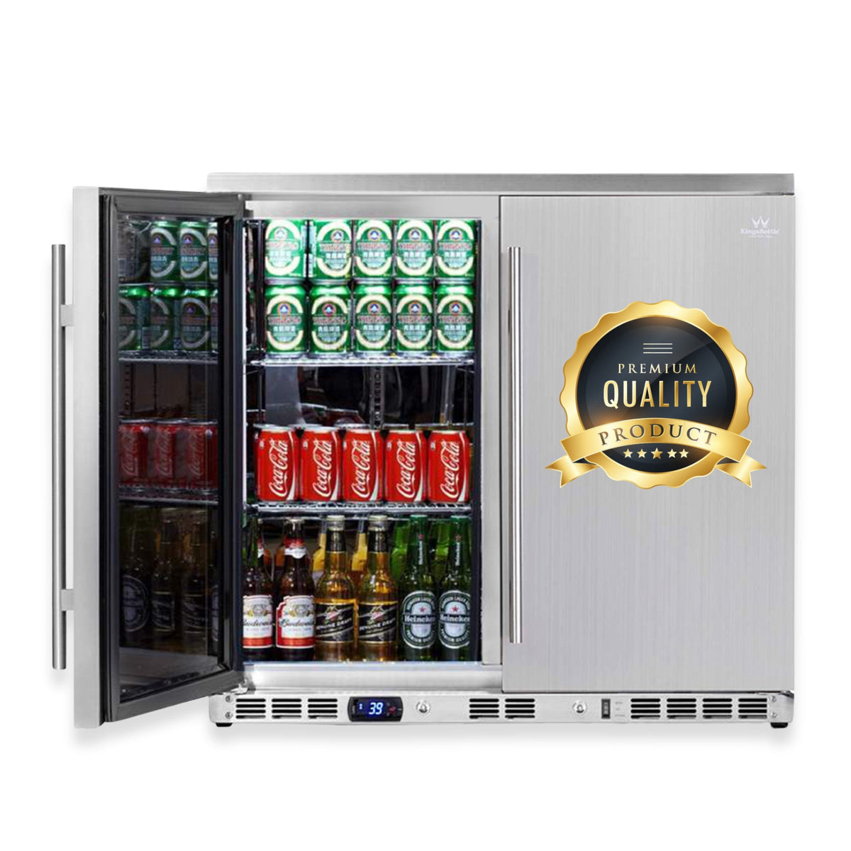 KingsBottle 36-Inch Outdoor Beverage Refrigerator with Solid Stainless Steel Door