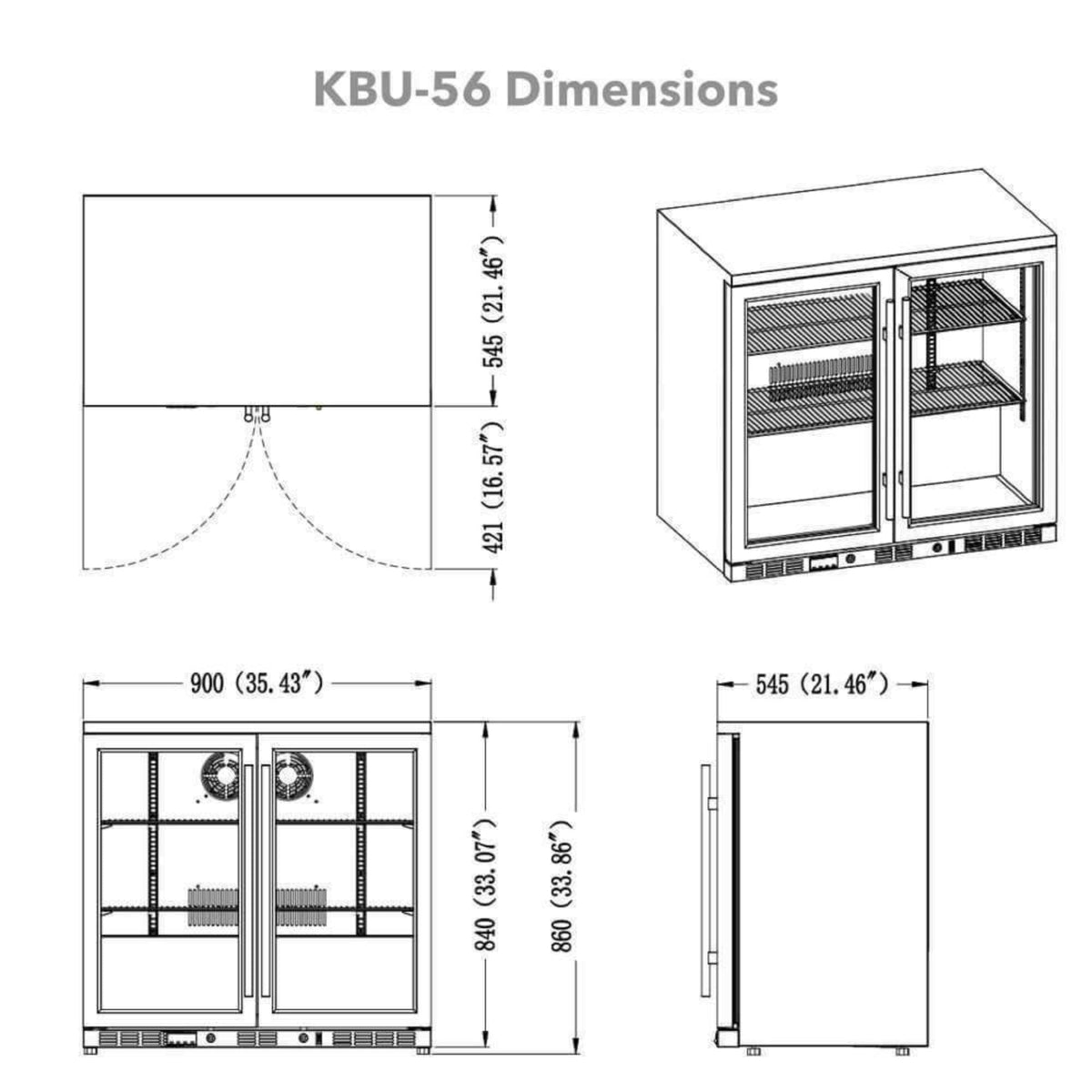 KingsBottle 36-Inch Under-Counter Beverage Refrigerator with Heated Glass Door