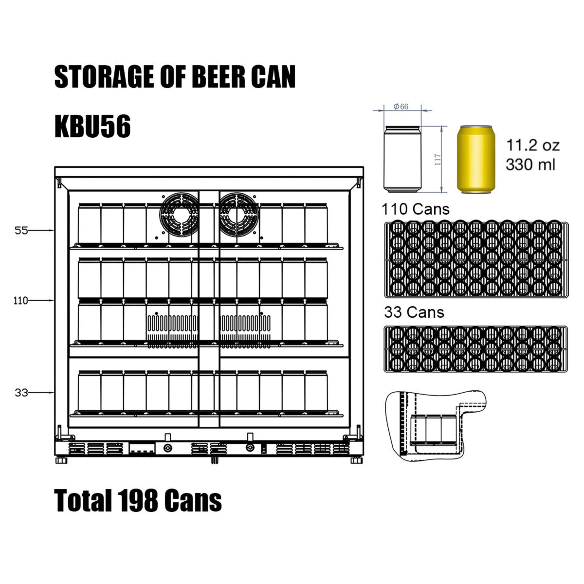 KingsBottle 36-Inch Under-Counter Beverage Refrigerator with Heated Glass Door