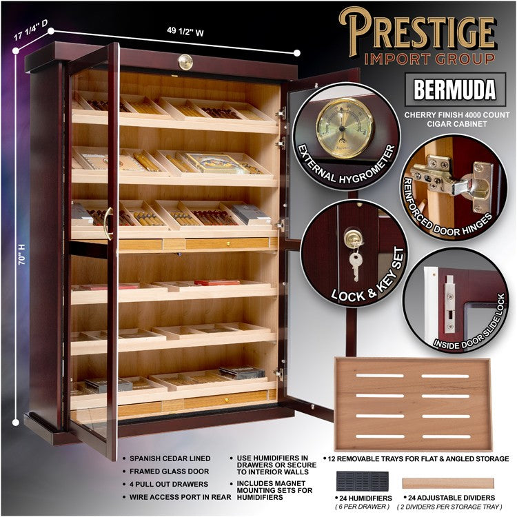 Bermuda Cigar Humidor Cabinet – 4,000 Count Cherry Finish