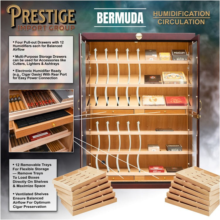 Bermuda Cigar Humidor Cabinet – 4,000 Count Cherry Finish