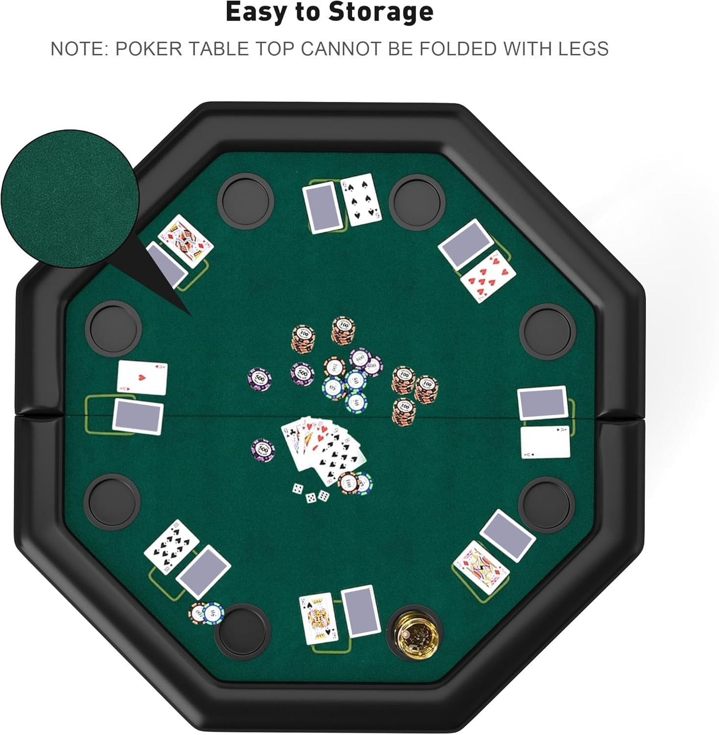 Foldable Poker Table, Octagon Card Table W/Cup Holder, Casino Leisure Table Top Texas Hold 'Em Poker Table Folding for Blackjack Board Game, Green Speed Felt