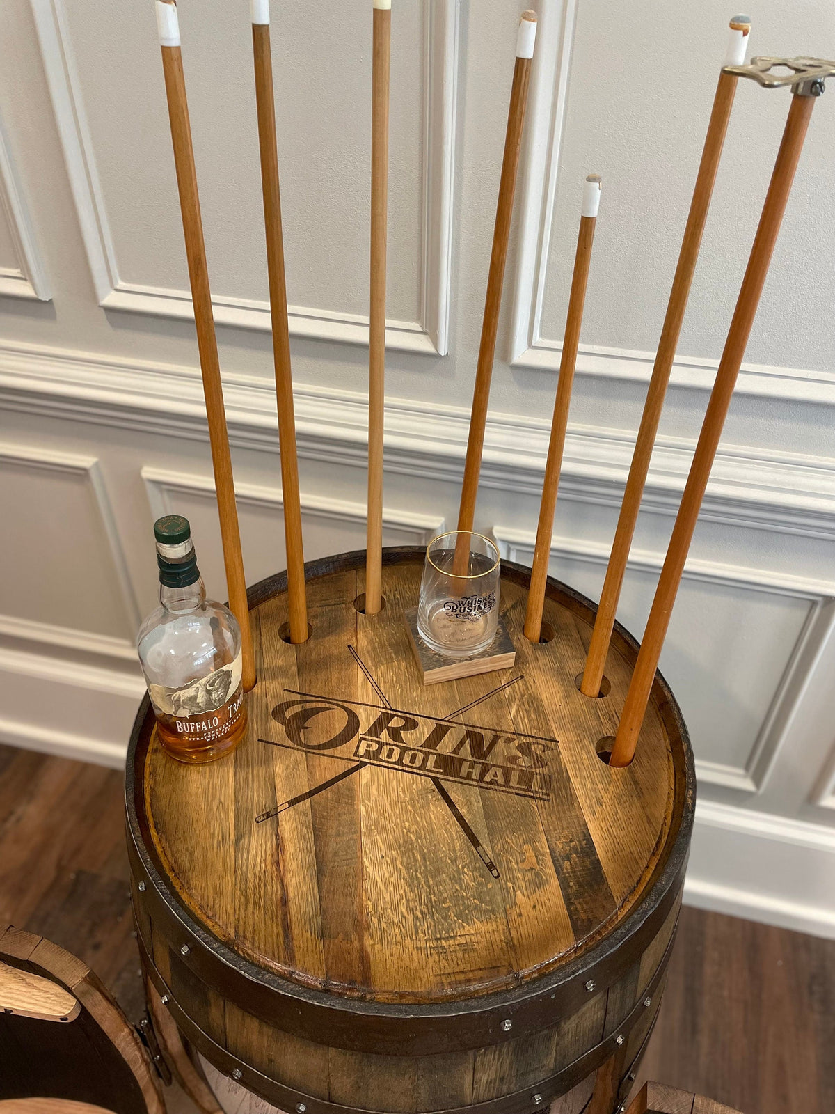 Whiskey Barrel Pool/Billiards Cabinet – Custom Pool Cue &amp; Equipment Storage