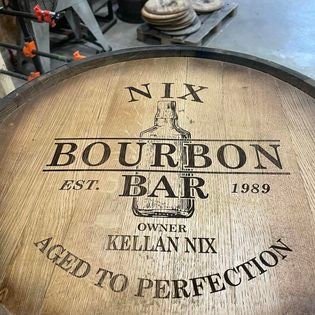 Bourbon Barrel Cabinet with Multicolor LEDs – Custom Engraved Whiskey Barrel Bar Cabinet