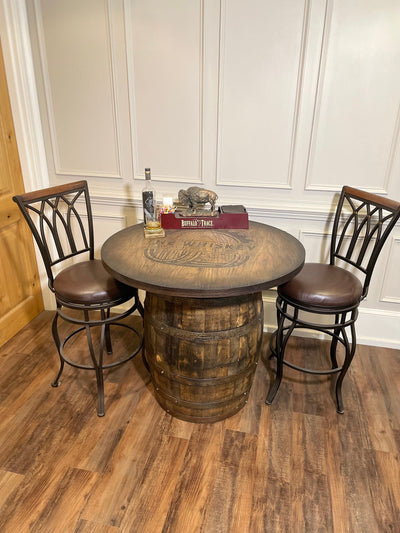 Bourbon Barrel Bistro/Pub Table – Custom Engraved Whiskey Barrel Table