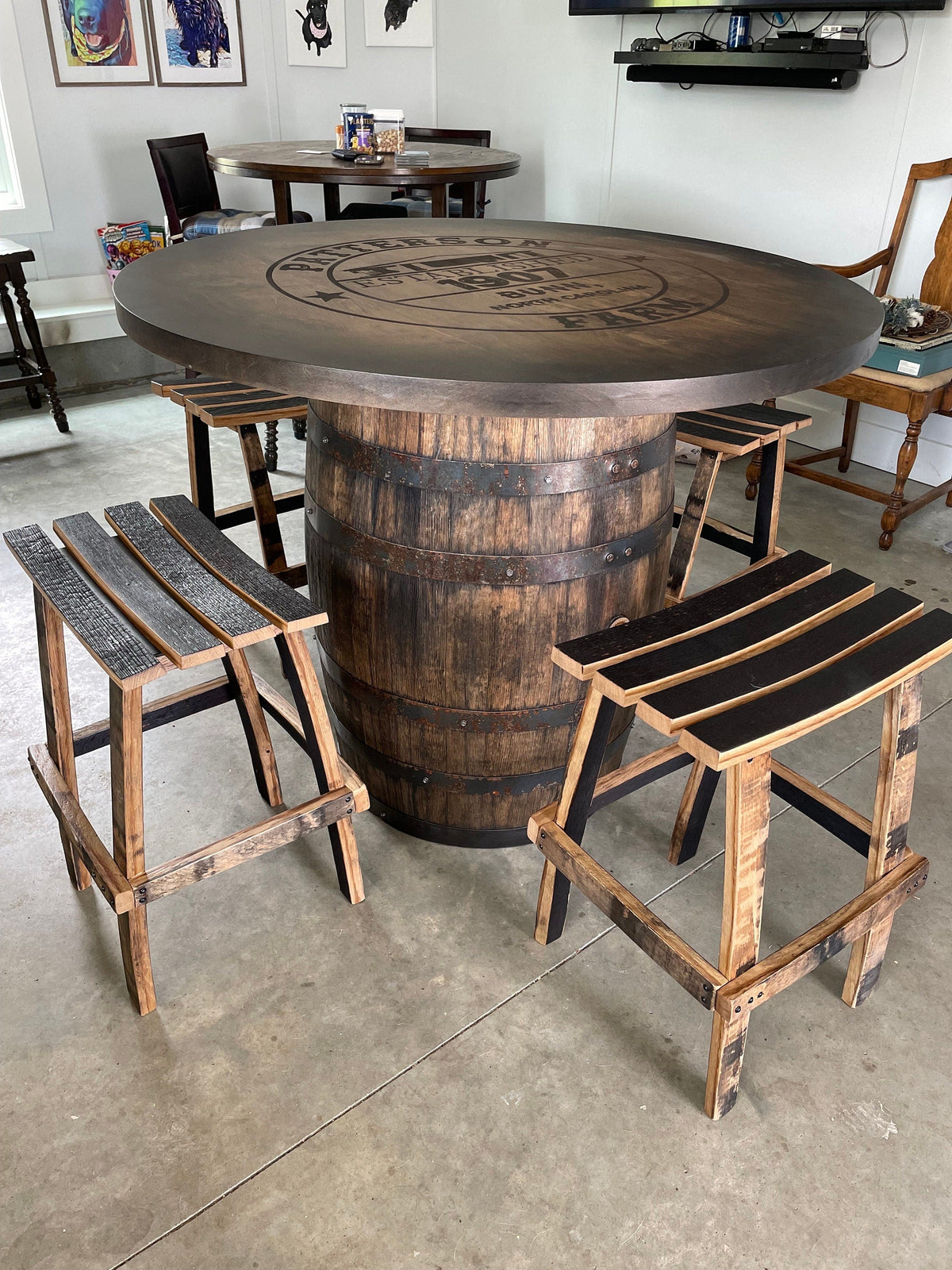 Bourbon Barrel Bistro/Pub Table – Custom Engraved Whiskey Barrel Table