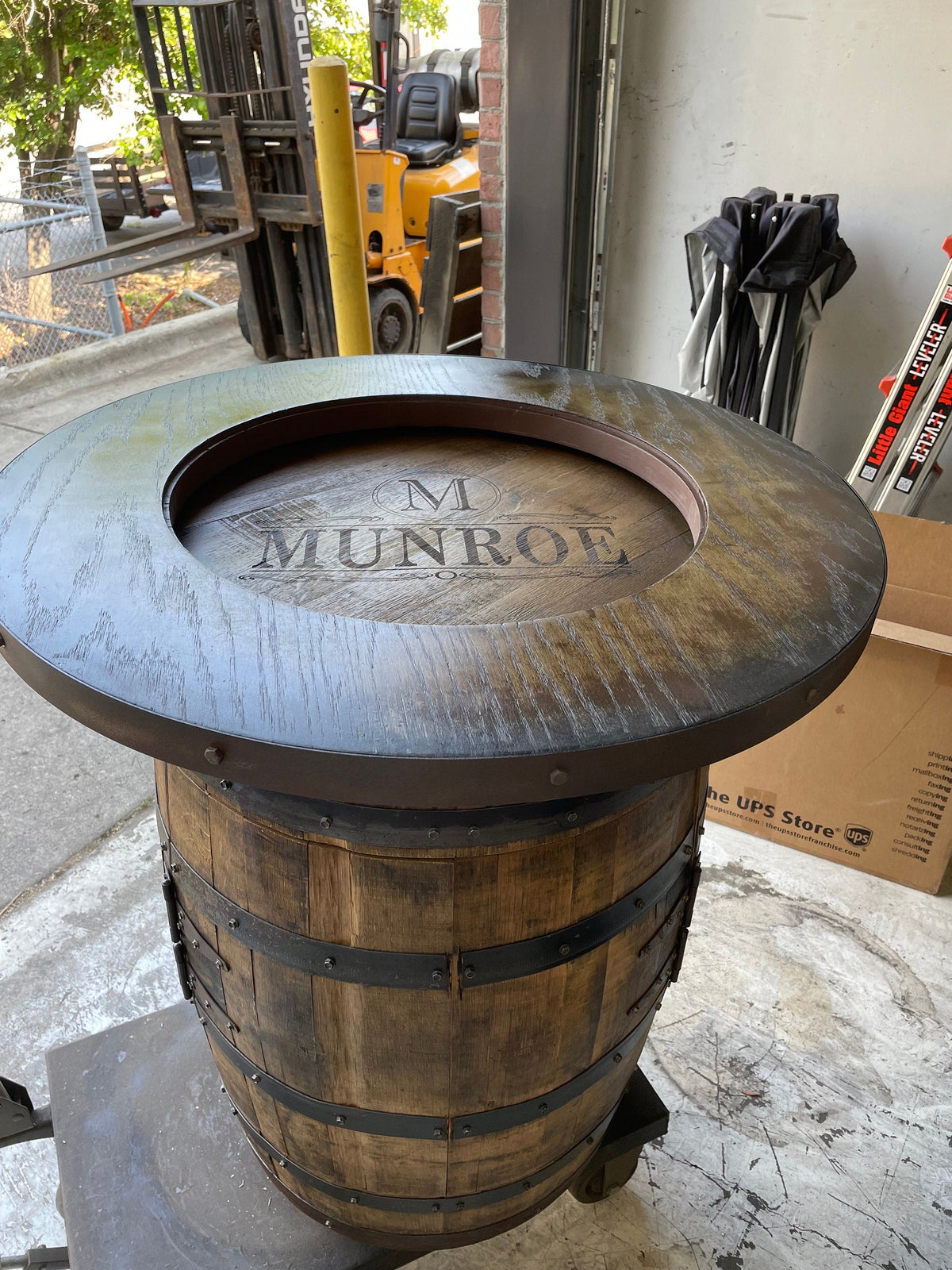 Bourbon Barrel Bistro/Pub Table – Custom Engraved Whiskey Barrel Table