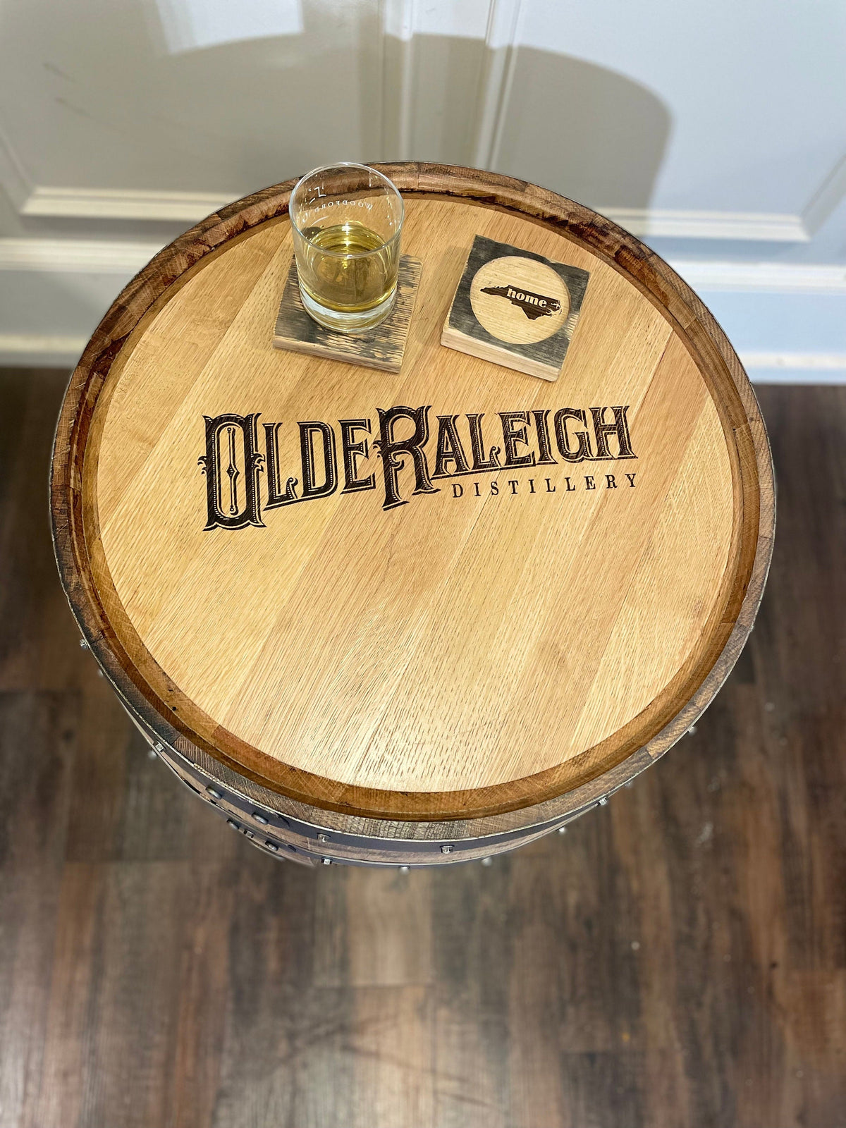 Whiskey Barrel End Table – Custom Engraved Bourbon Barrel Furniture
