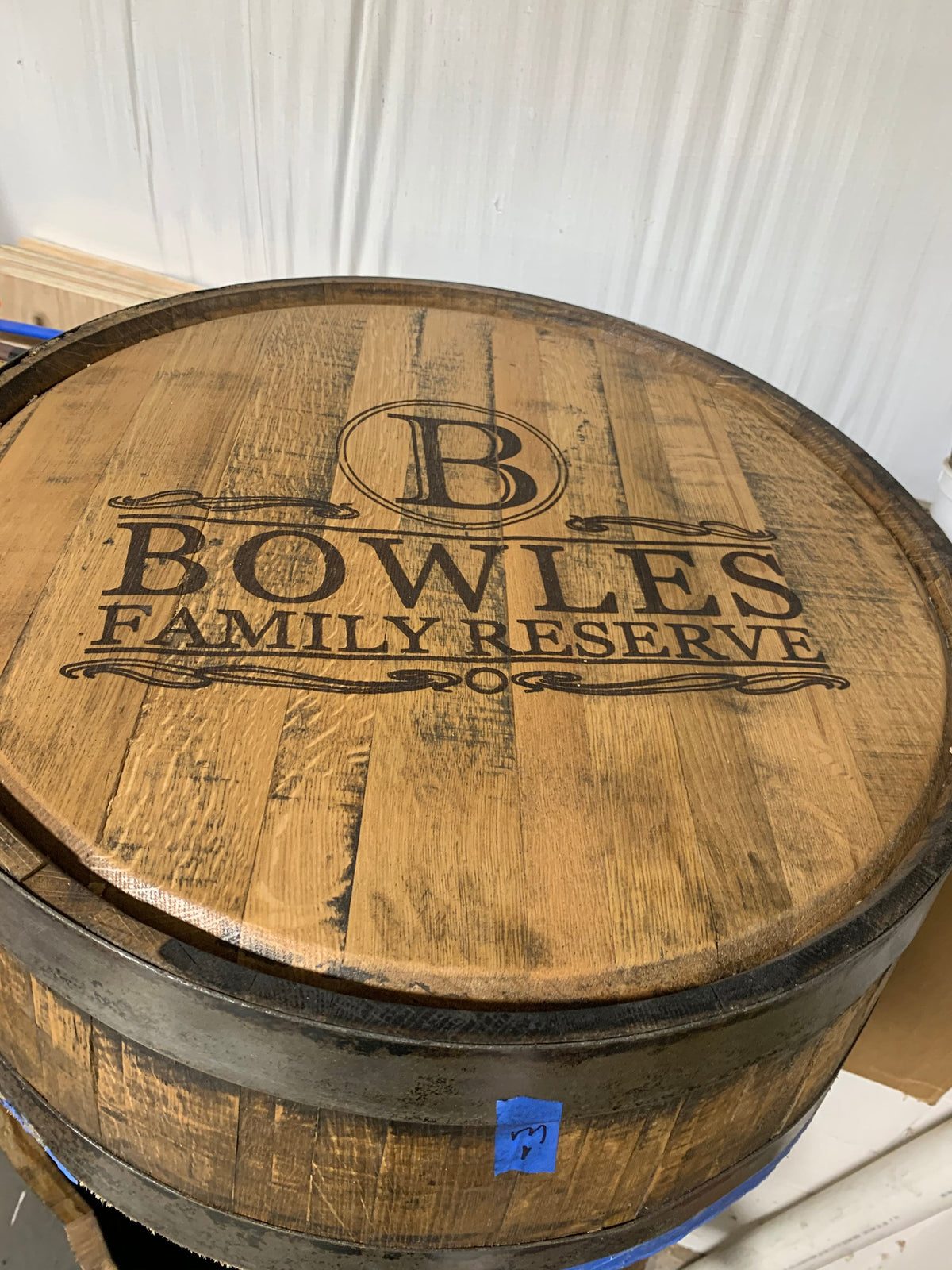 Whiskey Barrel End Table – Custom Engraved Bourbon Barrel Furniture