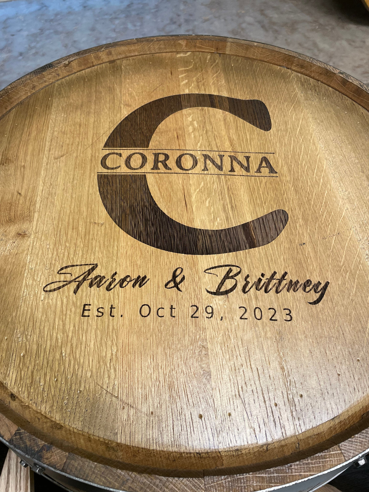 Whiskey Barrel End Table – Custom Engraved Bourbon Barrel Furniture