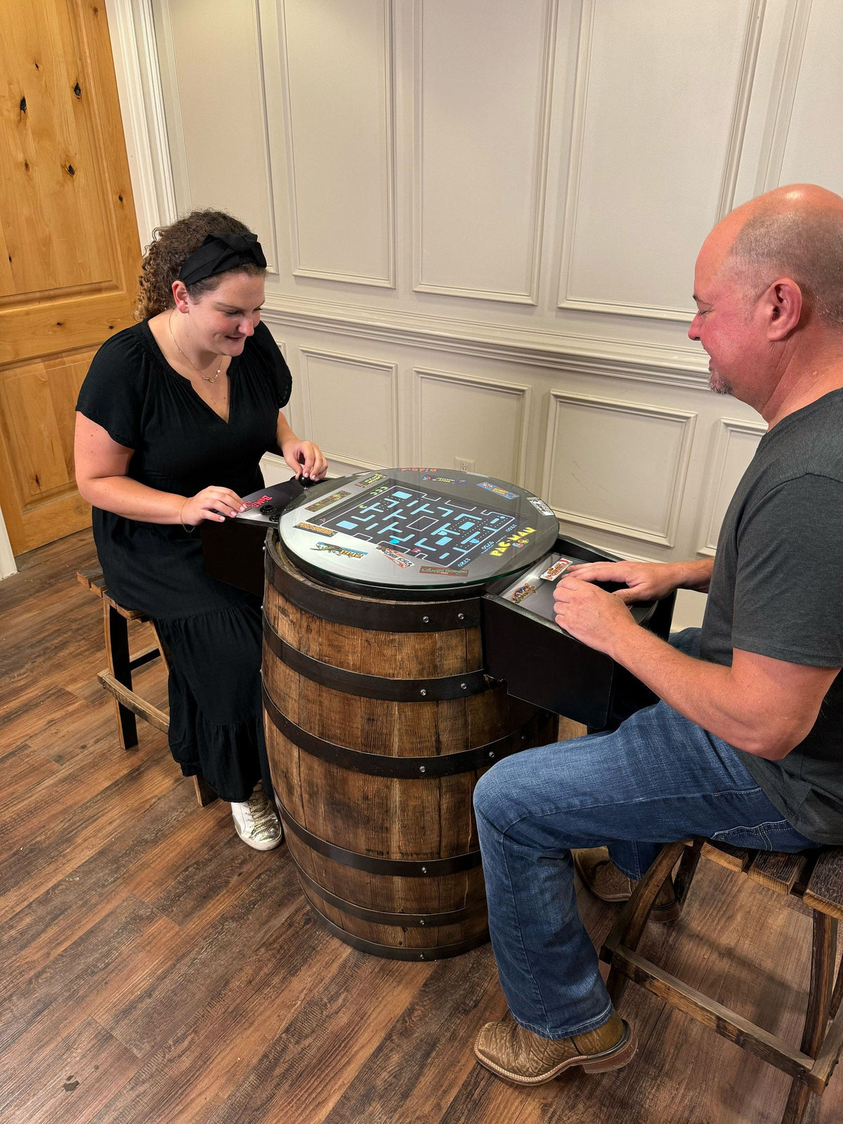Bourbon Barrel Arcade Table – 60 Retro 8-Bit Games