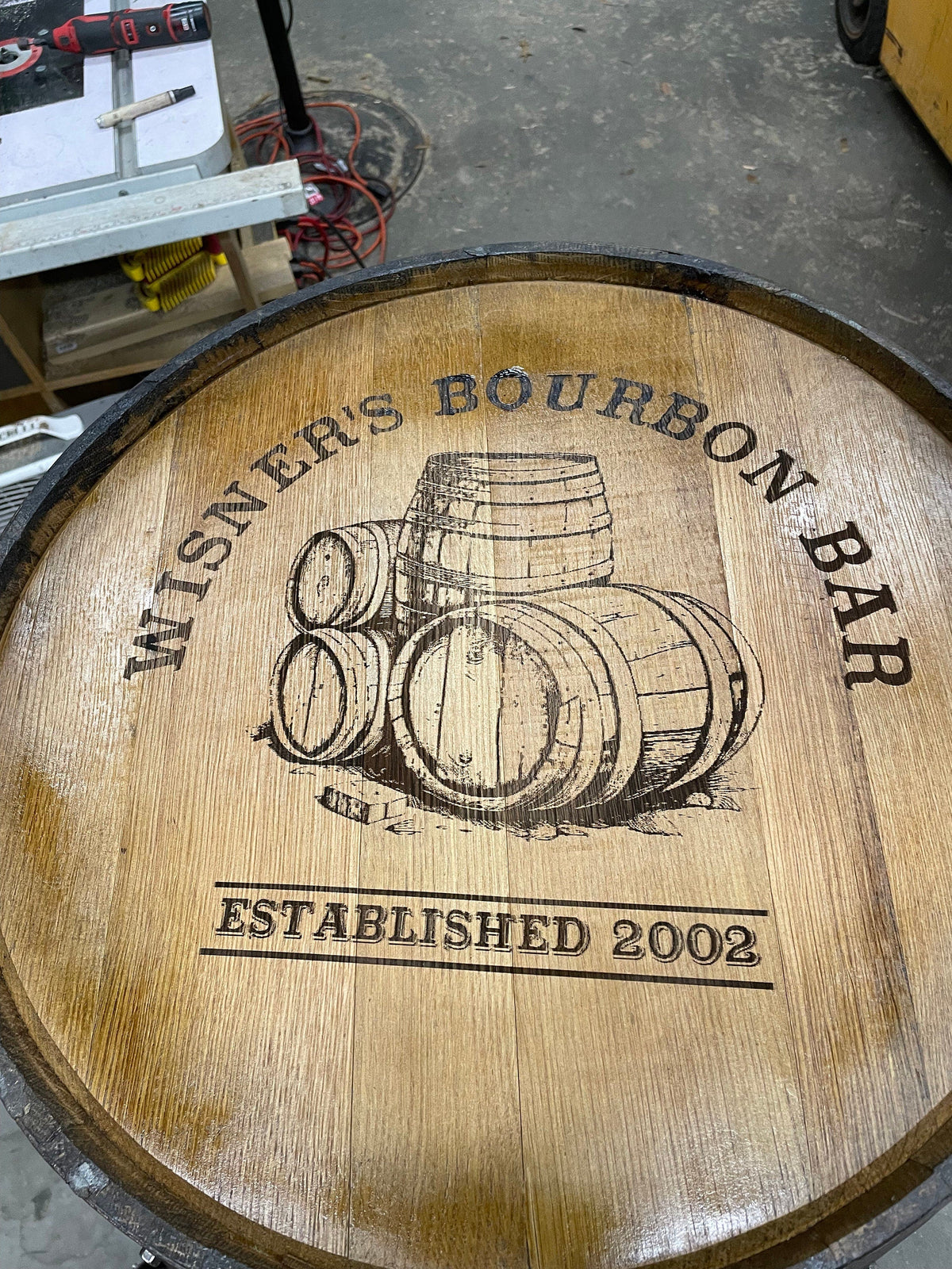 Custom Bourbon Barrel Bistro/Pub Table with Cabinet Base &amp; Glass Insert