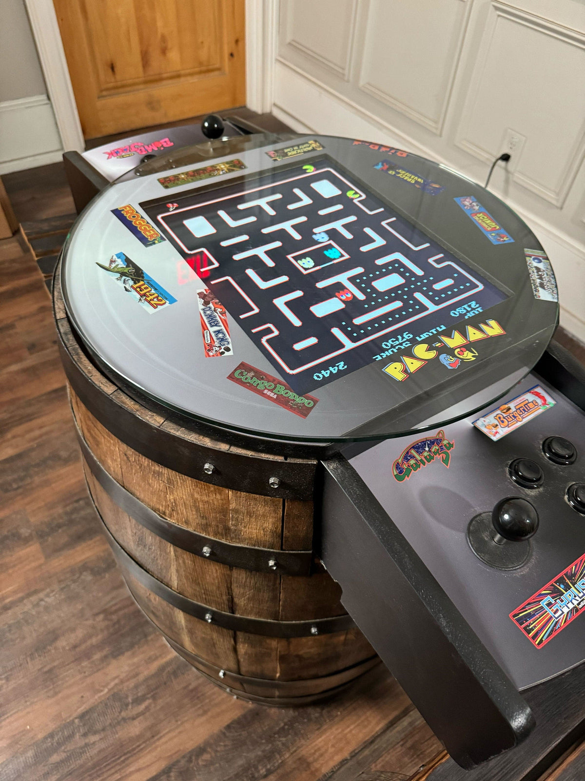 Bourbon Barrel Arcade Table – 60 Retro 8-Bit Games
