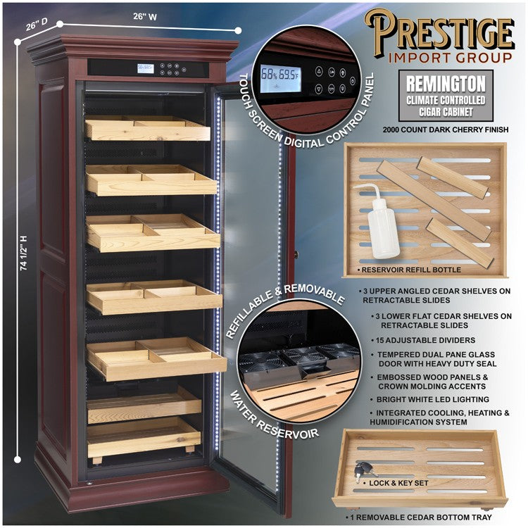Remington Cigar Cabinet Humidor – 2,000 Count Electric Climate-Controlled