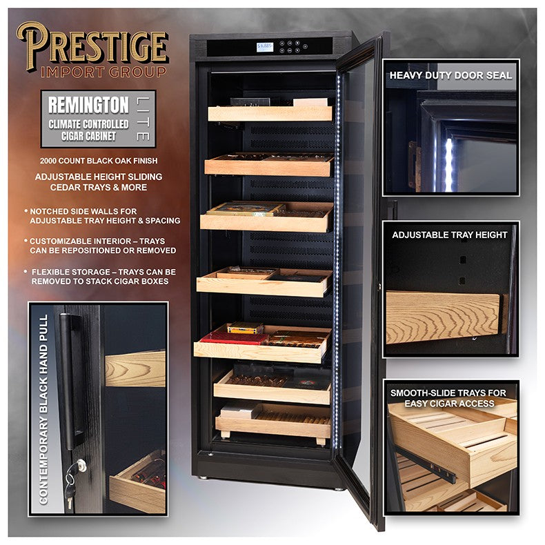 Remington Lite Cigar Cabinet Humidor – 2,000 Count Electric Climate-Controlled Cabinet